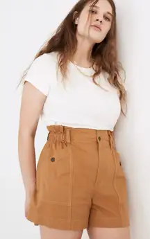 Madewell High Rise Paperbag Utility Shorts Snap Pockets in‎ Toffee Size Medium