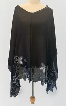 Your Best Look Cover Up Scarf Women's OS Black Embroidered‎ Shawl Wrap  75" x28"