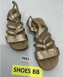 Womans Life Stride Simply Comfort Size 8 Strappy Open Toe Sling Back Gold Sandal