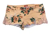 Y2K light orange floral print low rise micro mini shorts with lace detailing