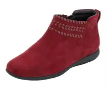 Boho Chic Wine Red Suede Boots - Western Style Woven Detail Ankle Booties 7.5