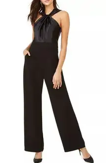 Eliza J Black Satin Twist Halter Jumpsuit Size 8