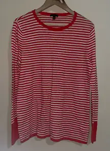 Talbots Red-Orange & White Striped Long Sleeve Linen Blend Top Size Medium