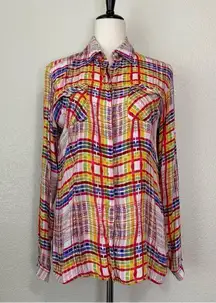 CAbi Cirque Colorful Plaid Button Down Shirt