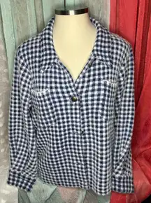 Max Studio Navy and White Gingham Button jacket