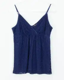 Express Womens Y2K Festival Crochet Babydoll Tank Top Size M Blue Boho Fairy