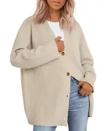 A New Day Cream Vneck Boyfriend Cardigan Knit Grandpa Sweater M