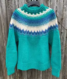 VTG 100% Wool Granola Cabin Core Fair Isle Nordic Sweater