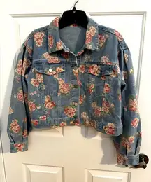 NWT Dazy floral roses crop jean jacket size Small