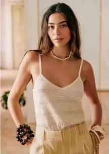 NWT La Maille Sezane Yoran in Cream Pointelle Knit Sweater Cami Tank Top M