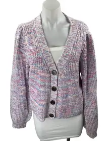 Lulus Women's Purple Multicolor Knit Button Long Sleeve Cardigan Sweater Size L