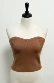 Aerie Horizon Brown Ribbed Sweater Knit Cropped Strapless Tube Top XL NWT