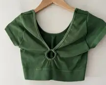 Aerie Ribbed Green Seamless O Ring V Neck Crop Top