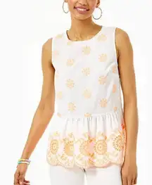Lilly Pulitzer Liliana Top Embroidered Seersucker Sleeveless Size‎ S