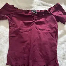 Ambiance Red Ruched Off-the-Shoulder Blouse