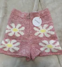 Storia Pink Floral Knit Zip Up Short NWT size small