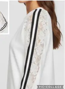 Venus Sweatshirt White Lace Sleeve Terry Cloth Crewneck Varsity S Casual