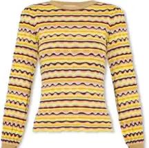 Ulla Johnson Gabi Yellow and Brown Striped Textured Puff sleeve sweater Medium