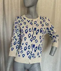 Banana Republic Leopard Print Cardigan Cobalt Blue/Gray 3/4 Sleeves Button Up