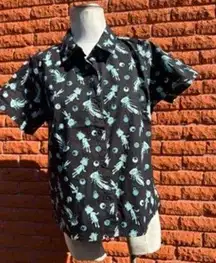 Hot Topic Coraline Ghost children button up black and teal women's XL