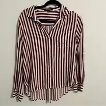 Velvet Heart Rayon Striped Button Down Blouse, Soft Rose & White, Size M