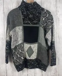 Vintage Fabe Turtleneck Sweater Womens M Black Gray Patchwork Grandpa‎ Eclectic