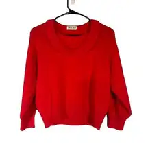 Pierre Cardin Red Long Sleeve Ribbed Neckline Short Knit Sweater Women Sz M