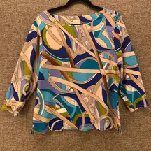Vintage Abstract Blouse Large Art To‎ Wear Novelty Surrealist Belt Multicolor