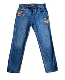 Old Navy boyfriend red roses embroidered Jeans size 6