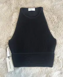 Babaton Women's XS Crop Top Tank Knit Ribbed Thick Stretch‎ Black Casual