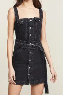 Ksubi Deejay Denim Dress Size Medium Black Button Front Belted Grunge Streetwear