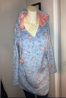 Joe Boxer Plush Lounger Sleepwear Size Medium Hood Blue Pink Stars Pullover Robe