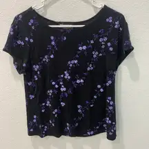Briggs Black and Purple Floral Top Size Petite Medium