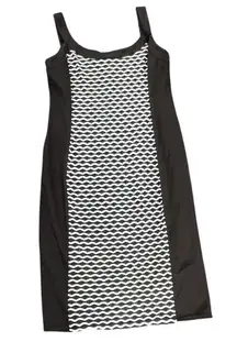 R&M Richards Black and White Wave Pattern Midi Dress