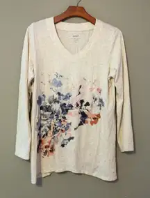 J.Jill M Cotton Long Sleeved Floral Print Pullover Top