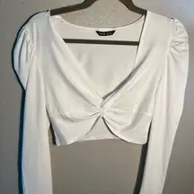 SHEIN White Ruched Long Sleeve Crop top Blouse Wide Neck Sz S T-shirt Y2K