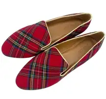 J.Crew  Women's Stewart Tartan Red Plaid Slip On Loafers