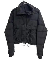 Free People Movement Puffer Jacket Black Quilted Zip Up Cropped Womens XS