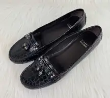 Women's Stuart Weitzman Genuine Leather Croc Embossed Tassel Loafer Sz 9M Black