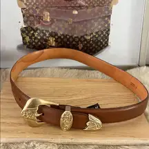 Brighton Brown Leather Belt with Gold Buckle. Size small