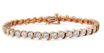 14K Rose Gold Plated .925 Sterling Silver Diamond "S" Link Tennis Bracelet