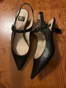 Black Leather Sling Back