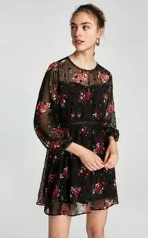 ZARA FLORAL LONG SLEEVE LACE DRESS