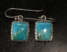 BARSE Turquoise Sterling Silver Rope Braid Around The Edges Drop Dangle Earrings