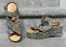 NEW Dolce Vita Leather Cheetah Lenni Open-Toe Wrap Wedge Sandals Women’s 10