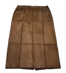 *Vtg CBO NY Crochet Leather Skirt Womens 1X Brown Hippie Penny Lane Festival