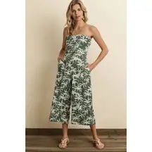 Boutique Dress Forum Green Palm Floral Wide Leg Jumpsuit L
