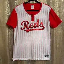 PINK Victorias Secret MLB Cincinnati Reds Sequin Bling Jersey T Shirt Med