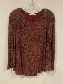 Peruvian Connection Shirt Womens XS/S Red Floral Print Long Sleeve Scoop Neck
