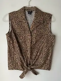Vintage 90s Rafaella Cheetah Leopard Print Tie Front Sleeveless Top 8